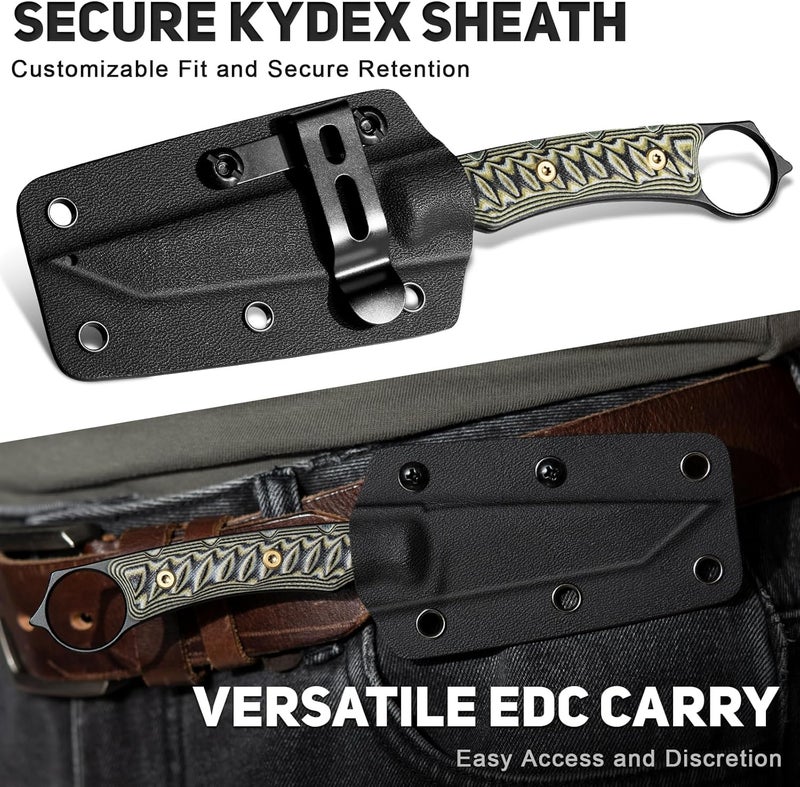 NedFoss PIONEER Small EDC Fixed Blade Knife - 3.4" Full Tang 14C28N Steel Tanto Blade, G10 Handle w/Kydex Sheath, Horizontal Carry for Camping & Tactical EDC Knife - Image 4
